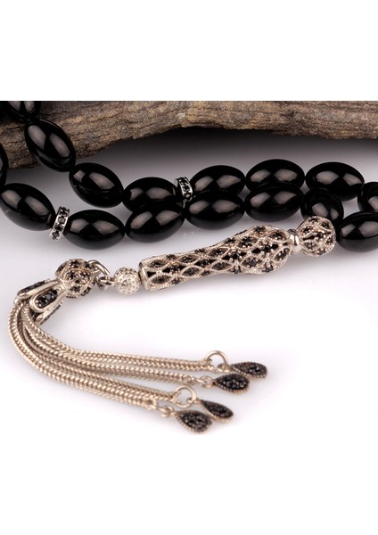 925 Ayar Gümüş Zirkon Taşlı Püsküllü Ateş Kehribar Tesbih modelleri