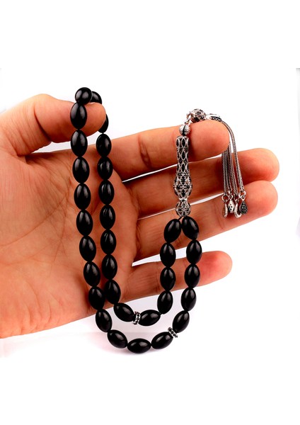 925 Ayar Gümüş Zirkon Taşlı Püsküllü Ateş Kehribar Tesbih indirimleri