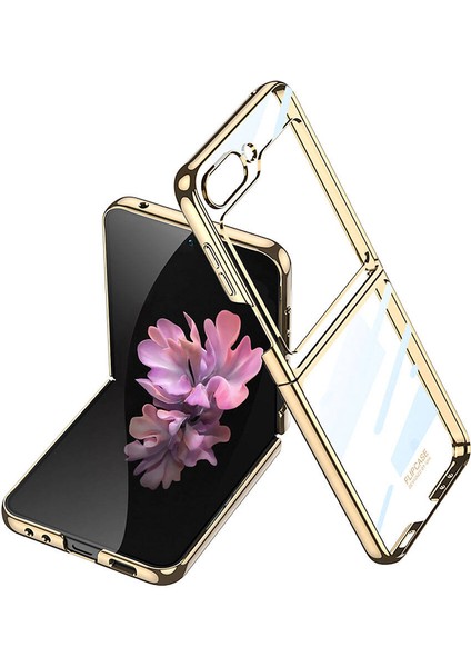 Galaxy Z Flip 6 Kılıf Full Camlı Kıpta Kapak-Gold