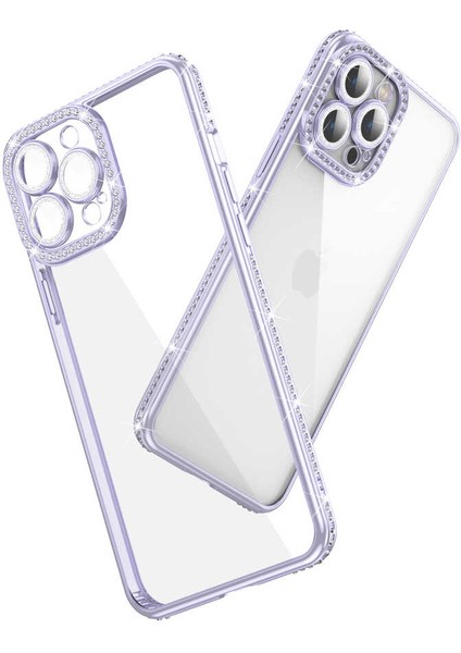 Apple iPhone 12 Pro Max Kılıf Kamera Korumalı Taşlı Zore Mina Kapak-Mavi