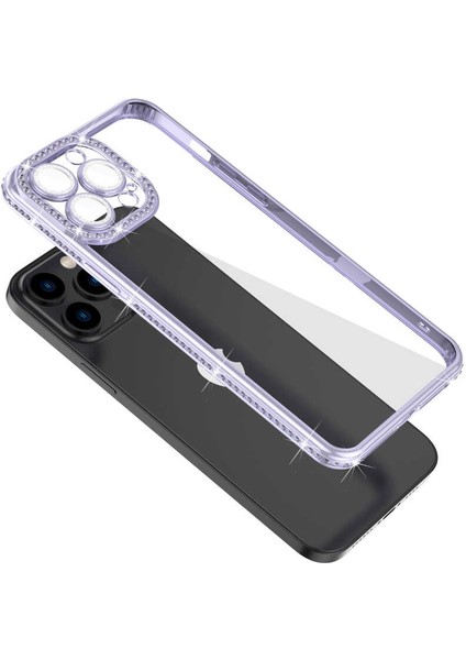 Apple iPhone 12 Pro Max Kılıf Kamera Korumalı Taşlı Zore Mina Kapak-Mavi