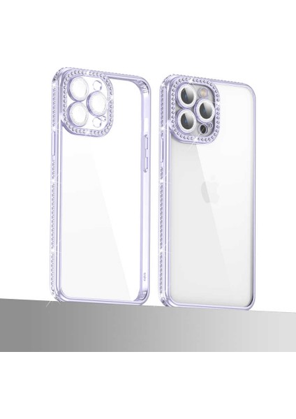 Apple iPhone 12 Pro Max Kılıf Kamera Korumalı Taşlı Zore Mina Kapak-Mavi