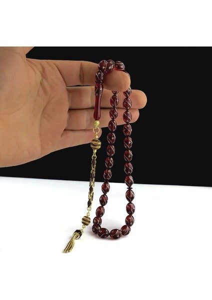 Altın Kaplama Zirkon Taş Püsküllü Gümüş Işlemeli Ateş Kehribar Tesbih modelleri