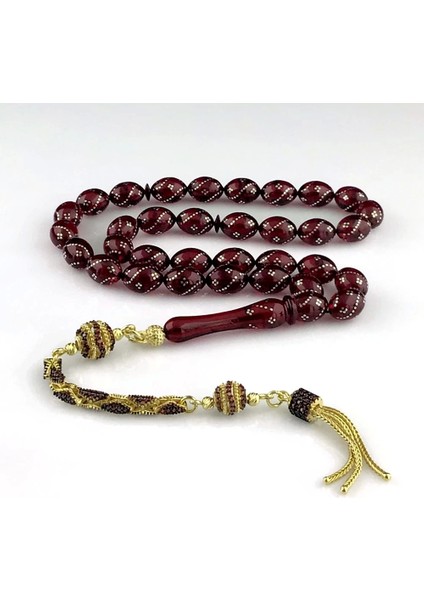 Altın Kaplama Zirkon Taş Püsküllü Gümüş Işlemeli Ateş Kehribar Tesbih fırsatları