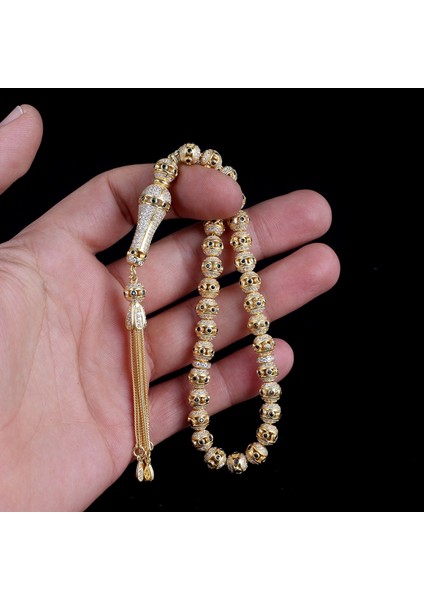 Altın Kaplamalı Mikro Zirkon Taşlı 925 Ayar Gümüş Tesbih modelleri