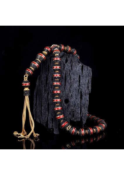 Altın Kaplamalı Kırmızı Mineli 925 Ayar Gümüş Tesbih