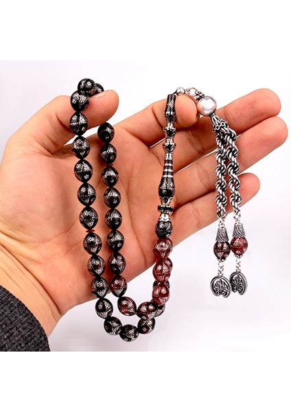 Nakkaş Imame Nokta Gümüş Işlemeli Büyük Boy Ateş Kehribar Tesbih fırsatları