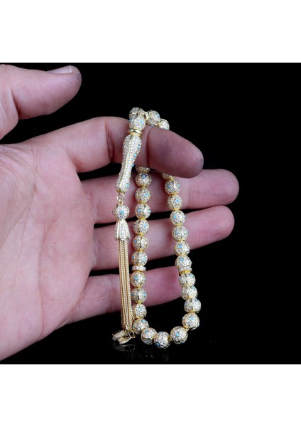 Altın Kaplamalı Zirkon Taş Işlemeli Tamamı 925 Ayar Gümüş Tesbih modelleri