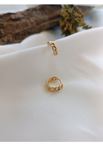 Kadın 316 L Çelik Minimal Gold Zincir Geçişli Halka Model Küpe