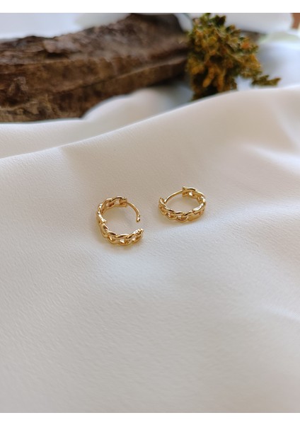 Kadın 316 L Çelik Minimal Gold Zincir Geçişli Halka Model Küpe modelleri
