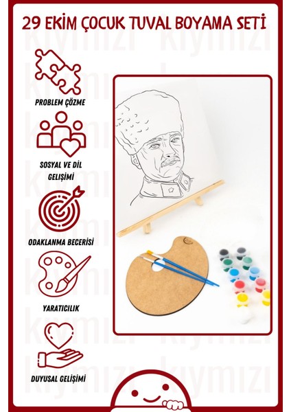 Kıymızı Tuval Boyama Seti | 25X30 Atatürk Portresi | Tam Set