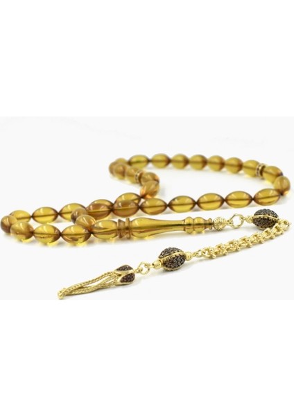 Altın Kaplamalı Gümüş Püsküllü Ateş Kehribar Tesbih fiyatları