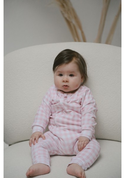 Organik Pamuk Soft Ekose Pembe Bebek Uyku Tulumu