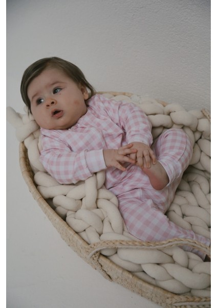 Organik Pamuk Soft Ekose Pembe Bebek Uyku Tulumu