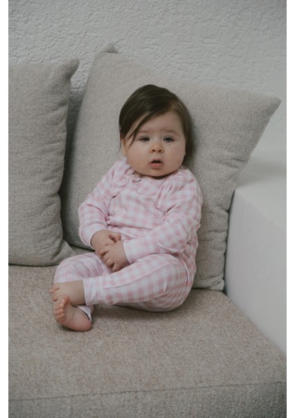 Organik Pamuk Soft Ekose Pembe Bebek Uyku Tulumu