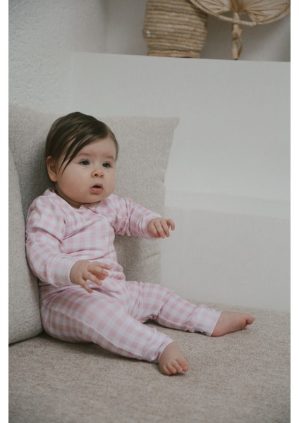Organik Pamuk Soft Ekose Pembe Bebek Uyku Tulumu