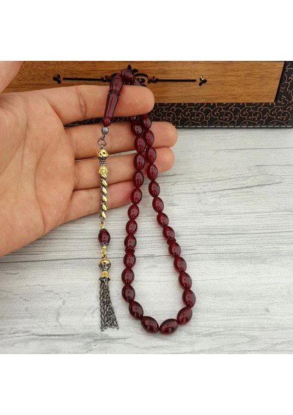 Gümüş Pullu Püsküllü Arpa Kesim Ateş Kehribar Tesbih modelleri