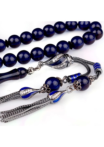 Gümüş Mine Püsküllü Mavi Renk Ateş Kehribar Tesbih modelleri