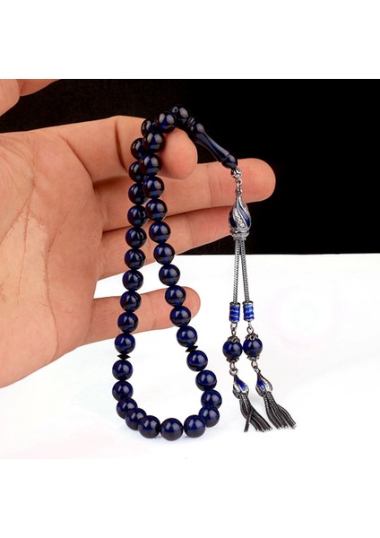 Gümüş Mine Püsküllü Mavi Renk Ateş Kehribar Tesbih indirimleri