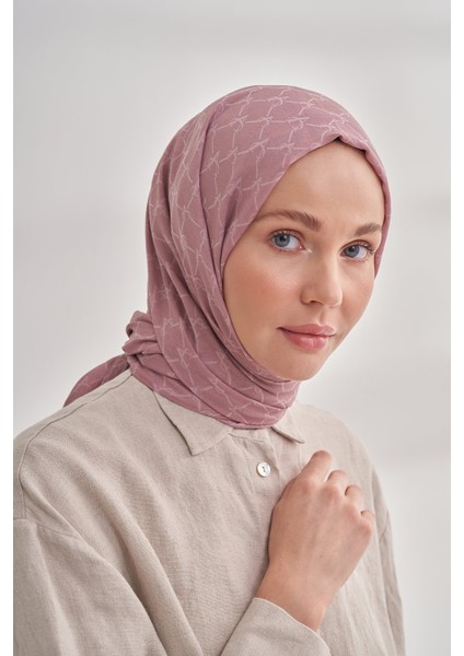 Zincir Desenli Cotton Monogram Şal - Pudra