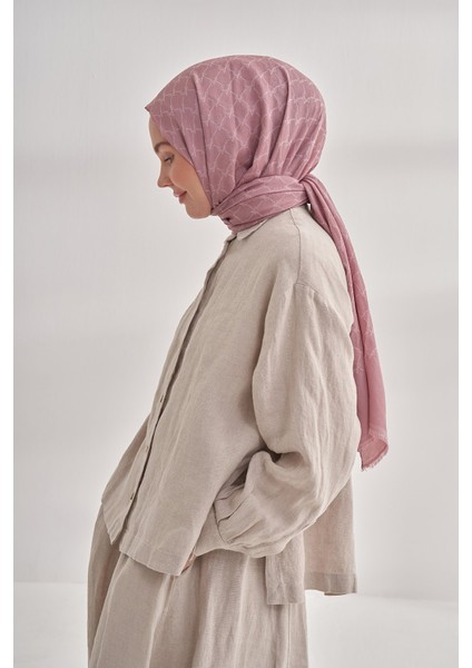 Zincir Desenli Cotton Monogram Şal - Pudra fiyatları