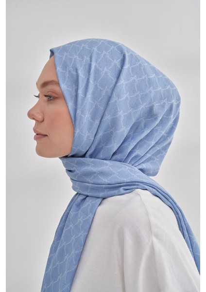Zincir Desenli Cotton Monogram Şal - Kot Mavisi