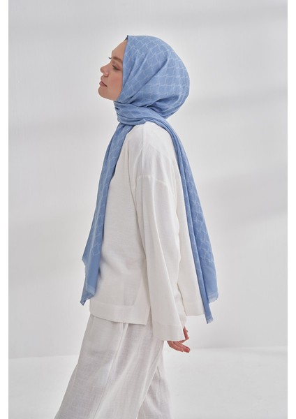 Zincir Desenli Cotton Monogram Şal - Kot Mavisi fiyatları