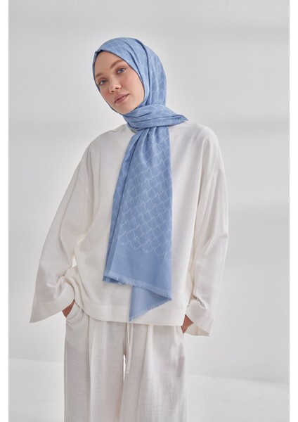 Zincir Desenli Cotton Monogram Şal - Kot Mavisi modelleri