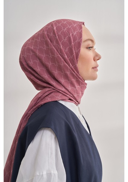 Zincir Desenli Cotton Monogram Şal - Gül Kurusu