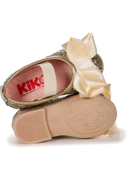 Panı Fiyonk Lastikli Kız Bebek Babet Ayakkabı Altın indirimleri
