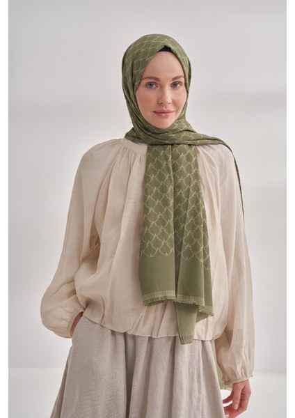 Zincir Desenli Cotton Monogram Şal - Keten Yeşili fiyatları