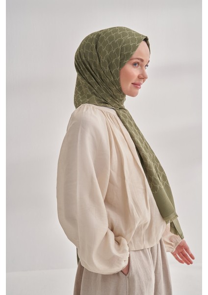Zincir Desenli Cotton Monogram Şal - Keten Yeşili modelleri