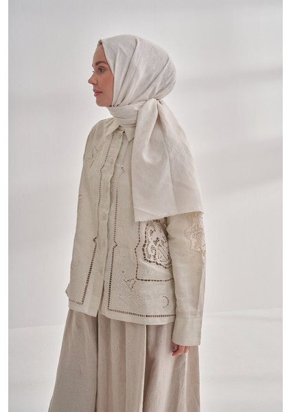 Zincir Desenli Cotton Monogram Şal - Krem fiyatları