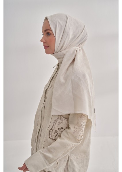 Zincir Desenli Cotton Monogram Şal - Krem modelleri