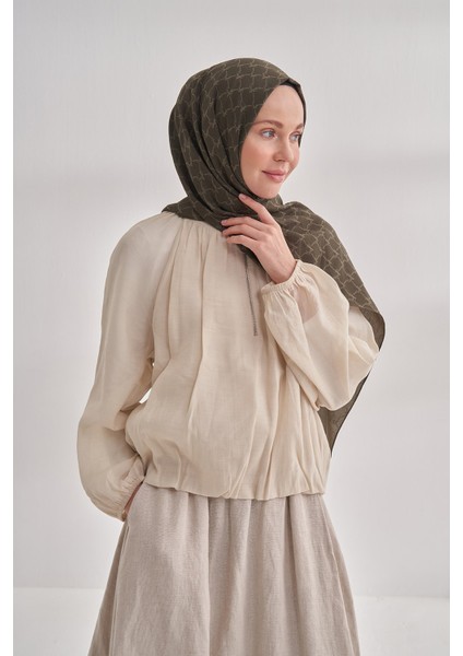 Zincir Desenli Cotton Monogram Şal - Haki fiyatları