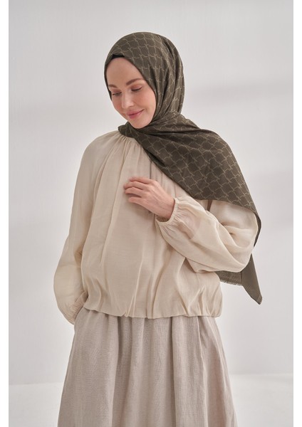 Zincir Desenli Cotton Monogram Şal - Haki modelleri
