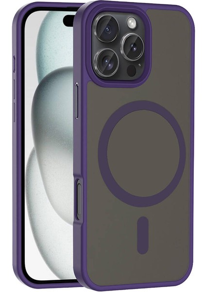 iPhone 16 Pro Max Kılıf Magsafe Şarj Özellikli Mat Arka Yüzey Zore Sio Kapak-Derin Mor