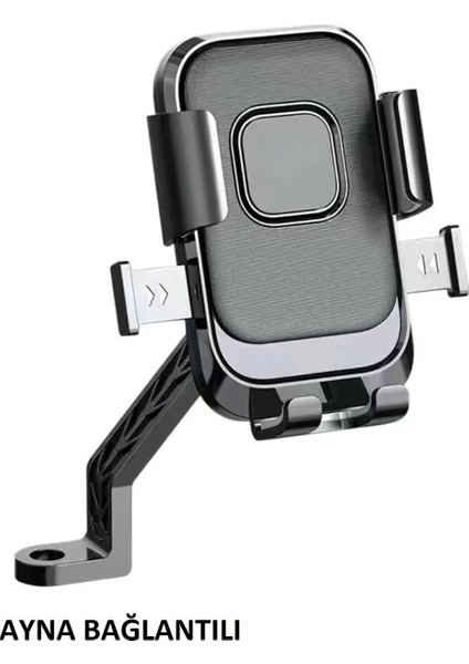 Motosiklet Telefon Tutucu Metal Bağlantı Aparatlı,ayna Bağlantılı,otomatik Kilitlemeli