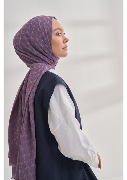 Zincir Desenli Cotton Monogram Şal - Leylak fiyatları