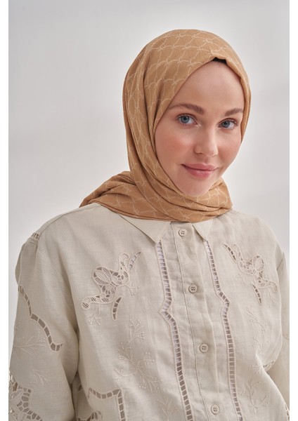 Zincir Desenli Cotton Monogram Şal - Dore