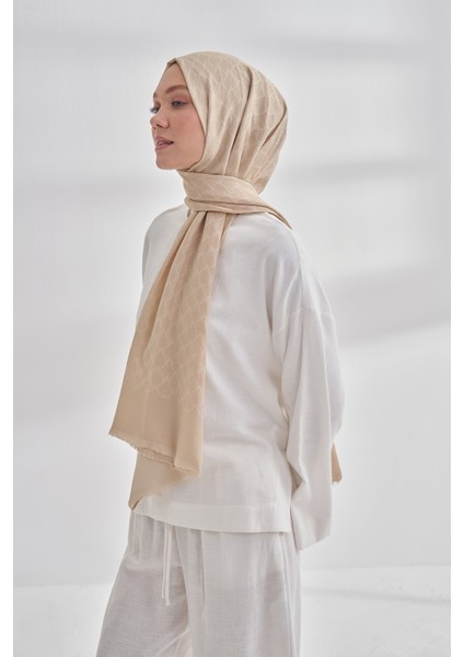 Zincir Desenli Cotton Monogram Şal - Bej modelleri