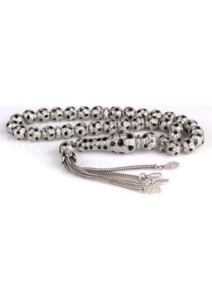 Futbol Topu Model Zirkon Taşlı Siyah Mineli 925 Ayar Gümüş Tesbih fırsatları