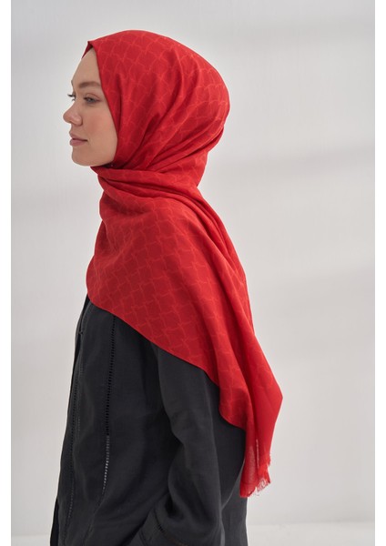 Zincir Desenli Cotton Monogram Şal - Kırmızı fiyatları