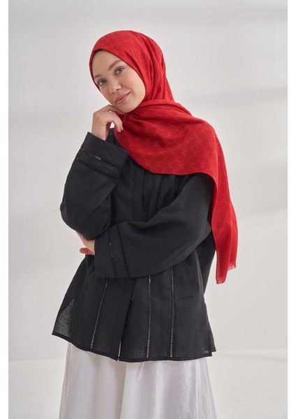 Zincir Desenli Cotton Monogram Şal - Kırmızı modelleri