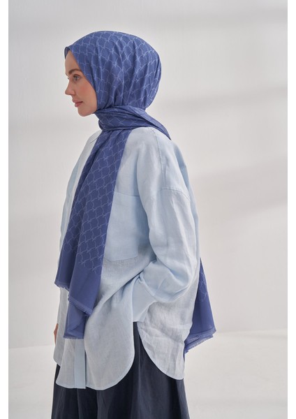 Zincir Desenli Cotton Monogram Şal - Indigo fiyatları