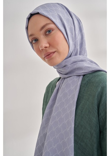 Zincir Desenli Cotton Monogram Şal - Gri