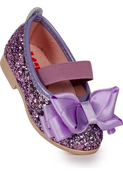 Panı Fiyonk Lastikli Kız Bebek Babet Ayakkabı Lila