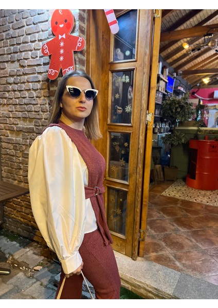 Balon Kol Gömlekli Bordo Örme Takım fiyatları