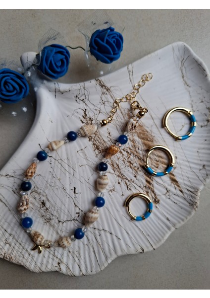 Kadın Renkli Boncuk Halhal Küpe Set