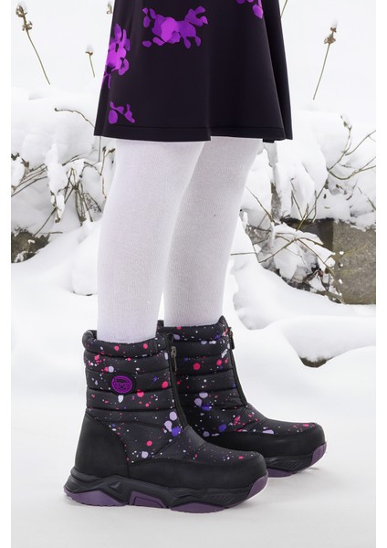 Mars Fermuarlı Kız Çocuk Kar Botu Siyah - Pembe